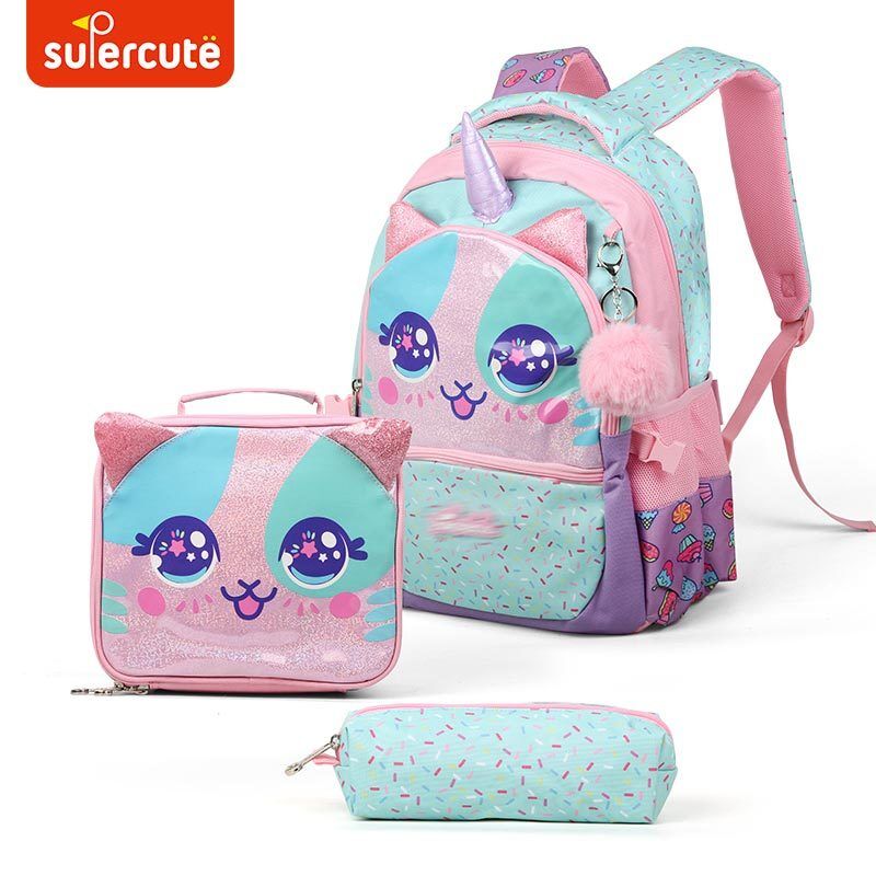 Supercute 3 Pcs Custom School Bag Back To School Backpack Set Lunch Bag Pencil Bag