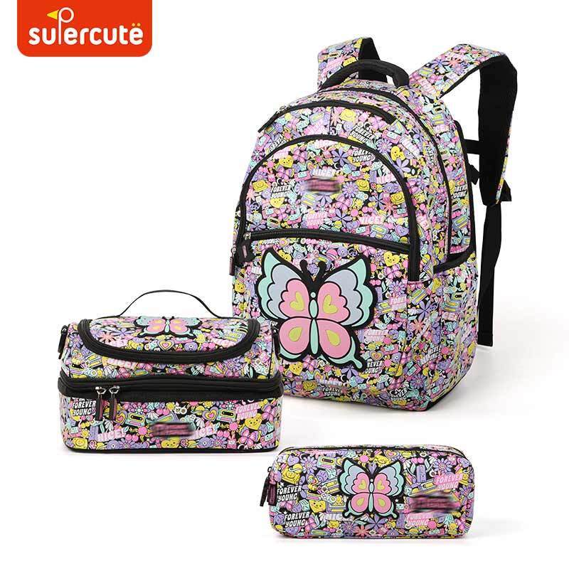 Supercute 3 In 1 OEM School Backpack Set Lunch Bag Pencil Bag For Kids