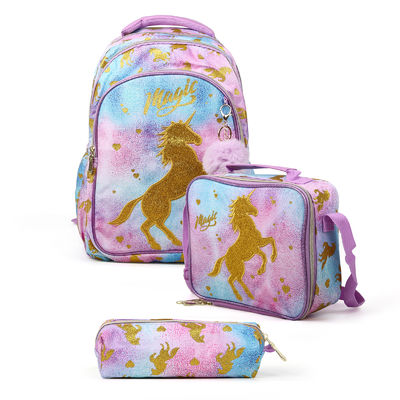 Supercute Unicorn 3 In 1 Custom Backpack School Backpack Set Lunch Bag Pencil Bag